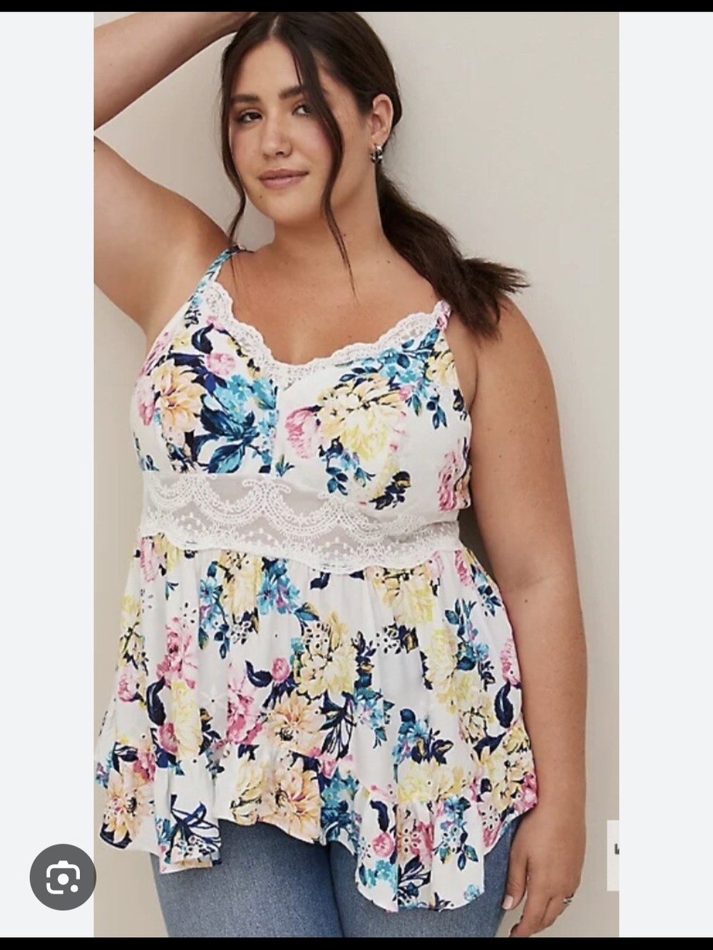Torrid Sz 0 Floral Lace Trim Camisole Tank Top - White Multi